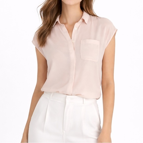 Banana Republic Tops - Banana Republic Silk Pocket Blouse Cap Sleeve Pink Pearl XS
